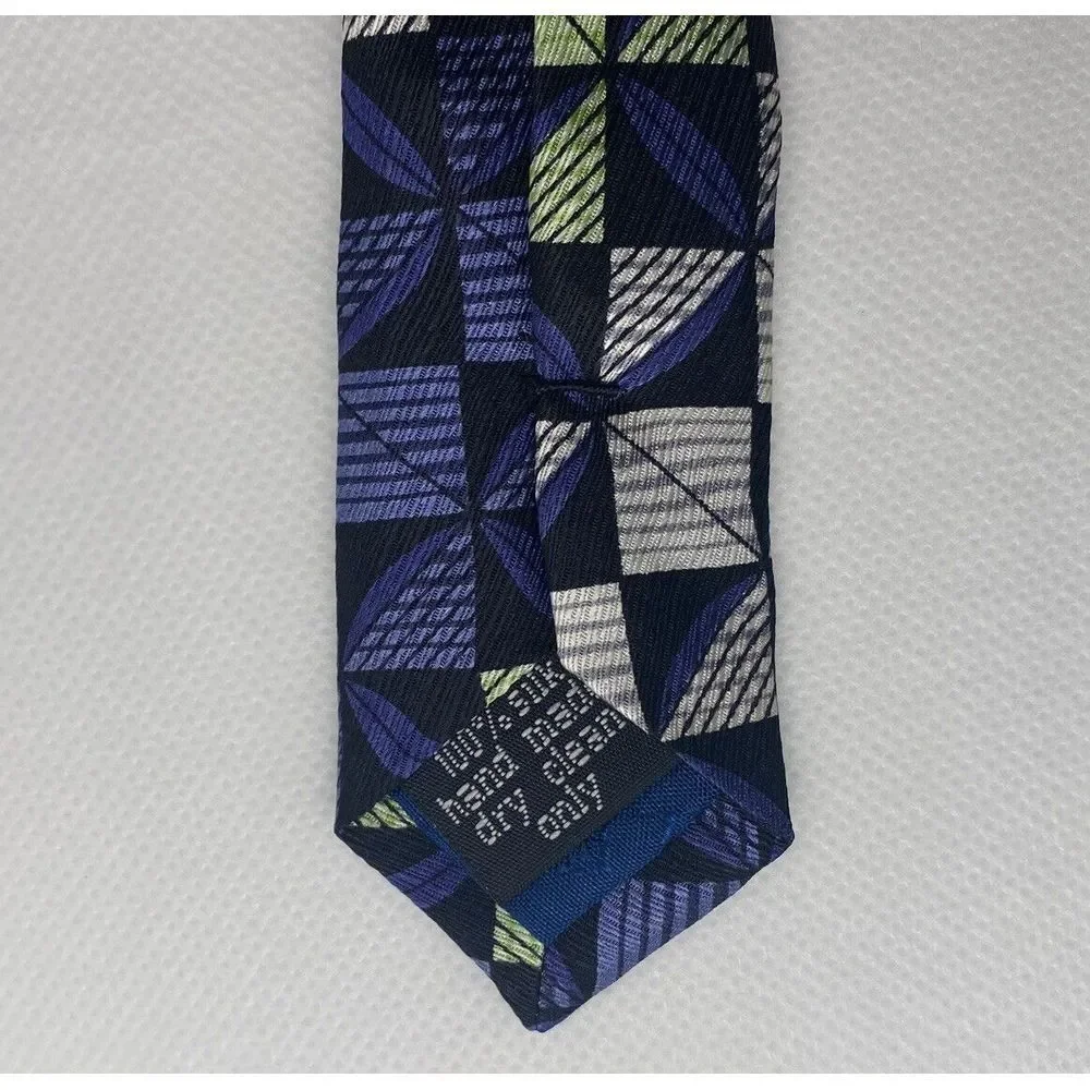 Carlos Devenezia Roma Barcelona 100% Silk Tie Green Blue Squares Men's Hand Made